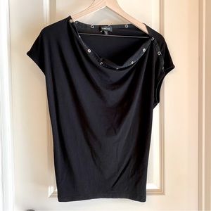 Bebe Black Asymmetrical Top w/ snap buttons (XXS)